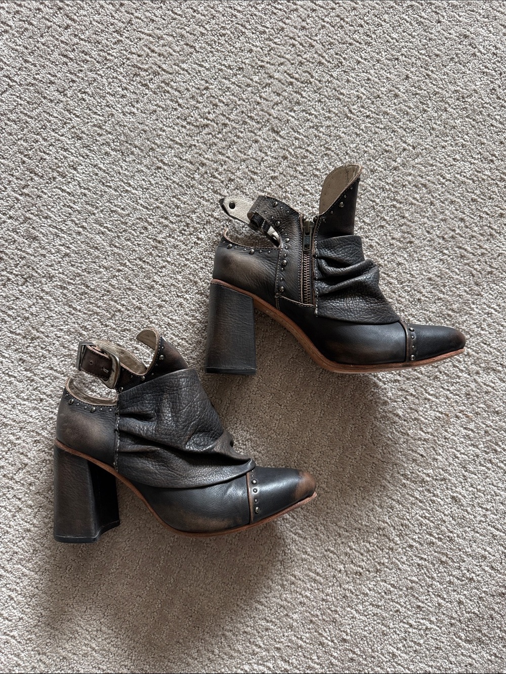 Freebird by Steven Black Studded Leather Open-Ankle Heels